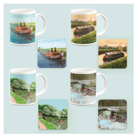 Set of Four Mugs and Four Coasters